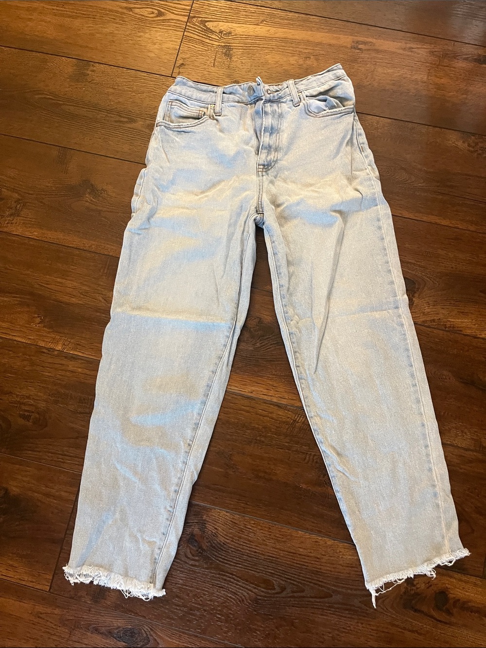 Celebrity Pink Light Blue Straight Leg Jeans with Frayed Hem